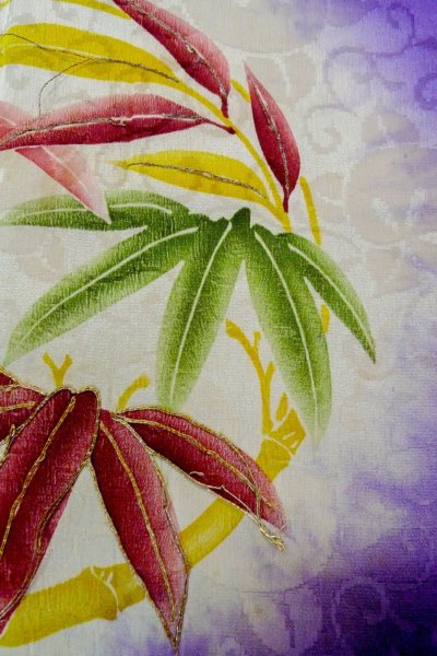 Photo6: P0225B Antique Japanese kimono Shiny Purple KOMON dyed for women / Silk. Rose (Grade C) (6)