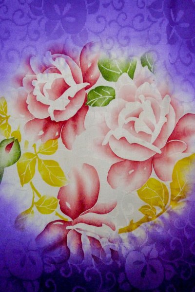 Photo7: P0225B Antique Japanese kimono Shiny Purple KOMON dyed for women / Silk. Rose (Grade C) (7)