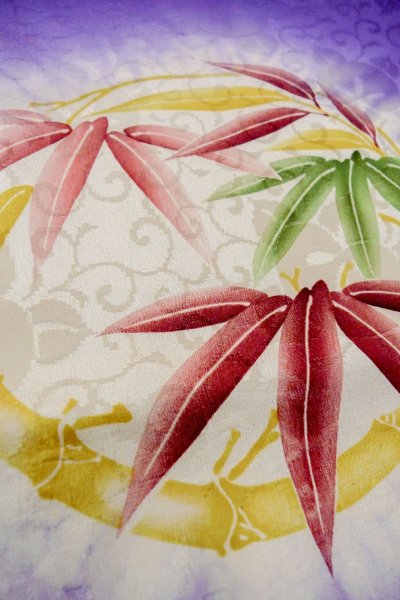 Photo9: P0225B Antique Japanese kimono Shiny Purple KOMON dyed for women / Silk. Rose (Grade C) (9)