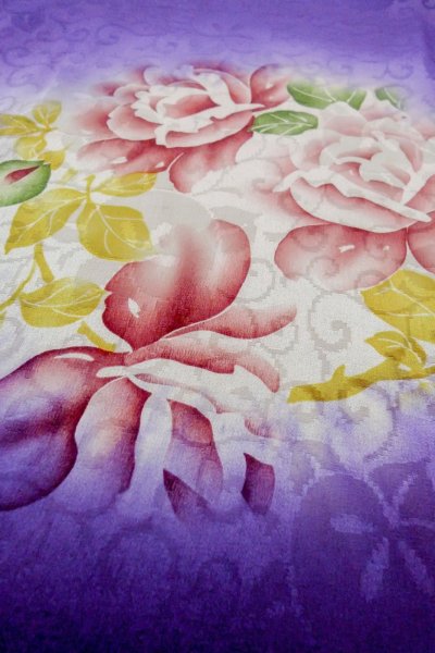 Photo10: P0225B Antique Japanese kimono Shiny Purple KOMON dyed for women / Silk. Rose (Grade C) (10)