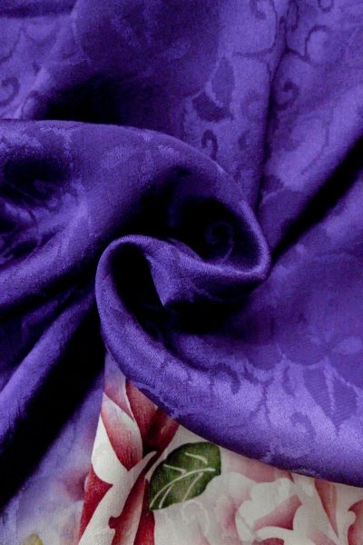 Photo12: P0225B Antique Japanese kimono Shiny Purple KOMON dyed for women / Silk. Rose (Grade C) (12)