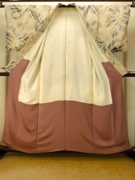 Photo2: P0225C Antique Japanese kimono Pale Grayish Multi Color KOMON dyed for women / Silk. Chrysanthemum (Grade C) (2)
