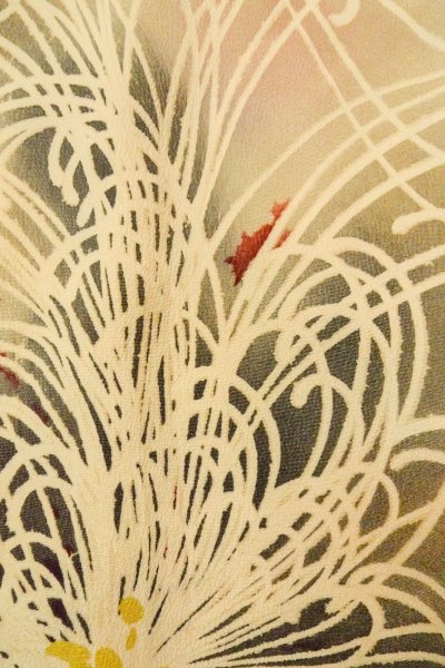 Photo7: P0225C Antique Japanese kimono Pale Grayish Multi Color KOMON dyed for women / Silk. Chrysanthemum (Grade C) (7)