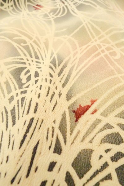 Photo10: P0225C Antique Japanese kimono Pale Grayish Multi Color KOMON dyed for women / Silk. Chrysanthemum (Grade C) (10)