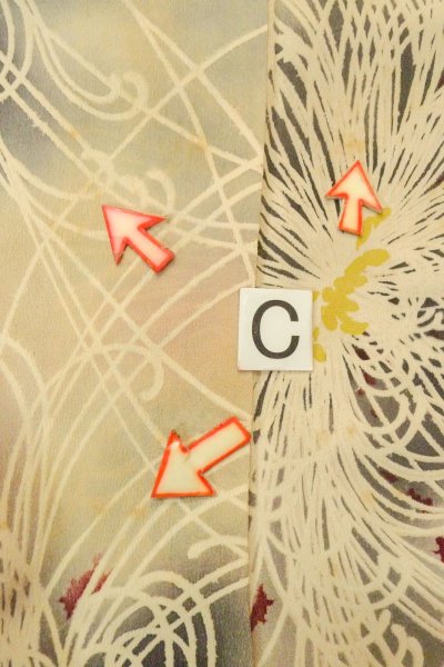 Photo15: P0225C Antique Japanese kimono Pale Grayish Multi Color KOMON dyed for women / Silk. Chrysanthemum (Grade C) (15)