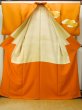 Photo2: P0225D Vintage Japanese kimono Vivid Orange TSUKESAGE formal for women / Silk. Peony (Grade B) (2)