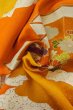 Photo11: P0225D Vintage Japanese kimono Vivid Orange TSUKESAGE formal for women / Silk. Peony (Grade B) (11)