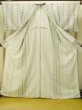Photo2: Mint P0225E Vintage Japanese kimono Light Gray HITOE unlined for women / Silk. Lozenges (Grade A) (2)