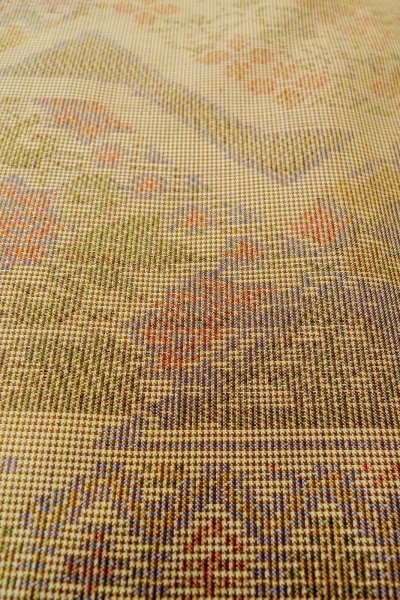 Photo9: P0225H Vintage Japanese kimono Pale Multi Color TSUMUGI pongee for women / Silk. Flower (Grade B) (9)