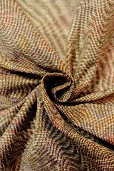 Photo11: P0225H Vintage Japanese kimono Pale Multi Color TSUMUGI pongee for women / Silk. Flower (Grade B) (11)