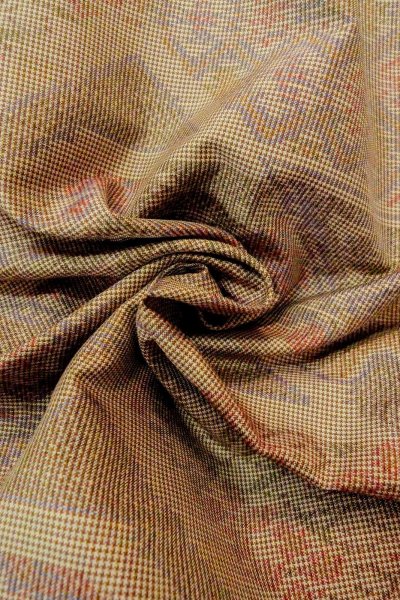 Photo12: P0225H Vintage Japanese kimono Pale Multi Color TSUMUGI pongee for women / Silk. Flower (Grade B) (12)