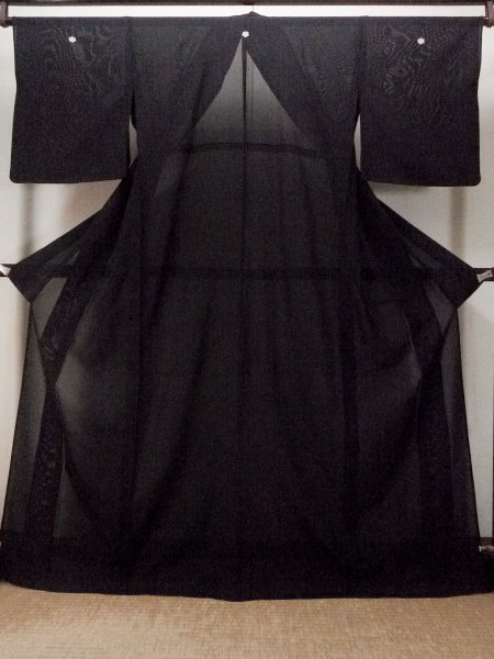 Photo1: Mint P0225R Vintage Japanese kimono Black MONTSUKI crests for women / Silk., There are stains on the wrong side of collar only. (Grade A) (1)
