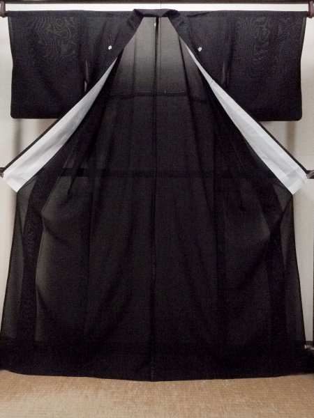 Photo2: Mint P0225R Vintage Japanese kimono Black MONTSUKI crests for women / Silk., There are stains on the wrong side of collar only. (Grade A) (2)