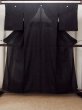 Photo1: P0225U Vintage Japanese kimono Black MONTSUKI crests for women / Silk., There are stains on the wrong side of collar only. (Grade B) (1)