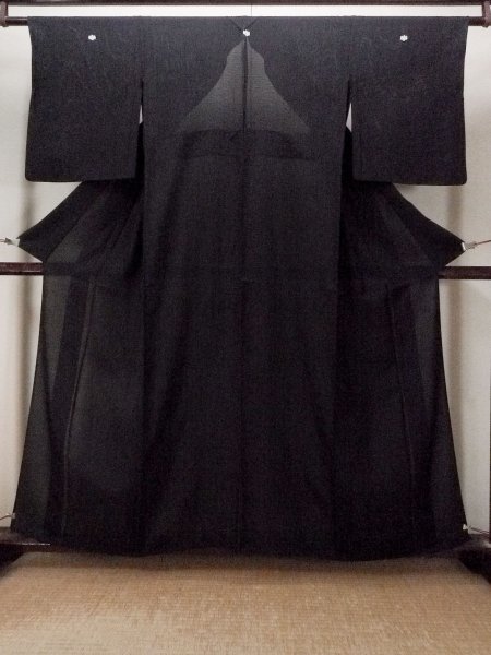 Photo1: P0225U Vintage Japanese kimono Black MONTSUKI crests for women / Silk., There are stains on the wrong side of collar only. (Grade B) (1)
