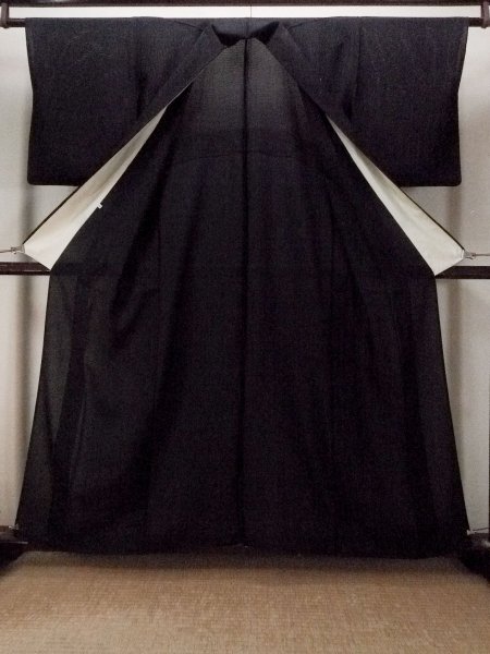 Photo2: P0225U Vintage Japanese kimono Black MONTSUKI crests for women / Silk., There are stains on the wrong side of collar only. (Grade B) (2)
