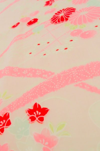Photo9: P0225W Vintage Japanese kimono Light Pink JUBAN undergarment for women / Mousseline. SAKURA cherry blossom (Grade B) (9)