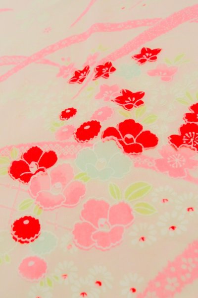 Photo10: P0225W Vintage Japanese kimono Light Pink JUBAN undergarment for women / Mousseline. SAKURA cherry blossom (Grade B) (10)