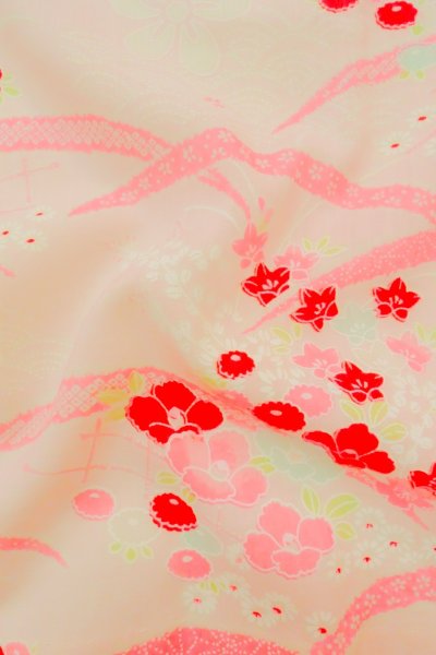 Photo12: P0225W Vintage Japanese kimono Light Pink JUBAN undergarment for women / Mousseline. SAKURA cherry blossom (Grade B) (12)