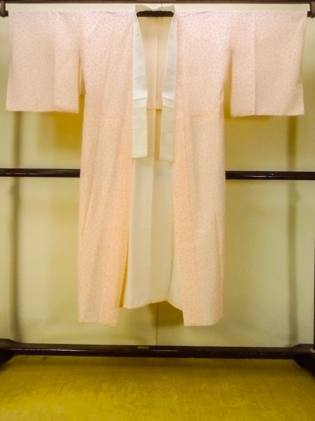 Photo1: P0225X Vintage Japanese kimono Pale Pink JUBAN undergarment for women / Synthetic. Flower (Grade B) (1)