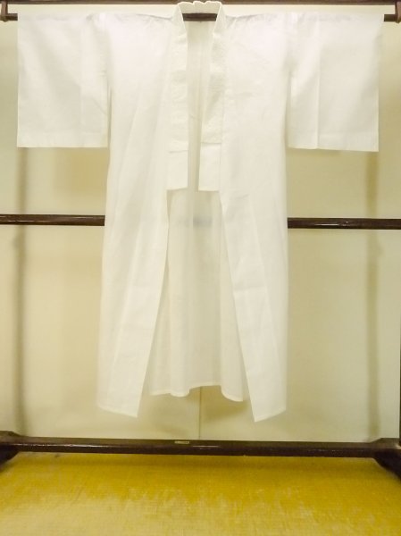 Photo1: P0225Y Vintage Japanese kimono White JUBAN undergarment for women / Linen. Camellia (Grade C) (1)