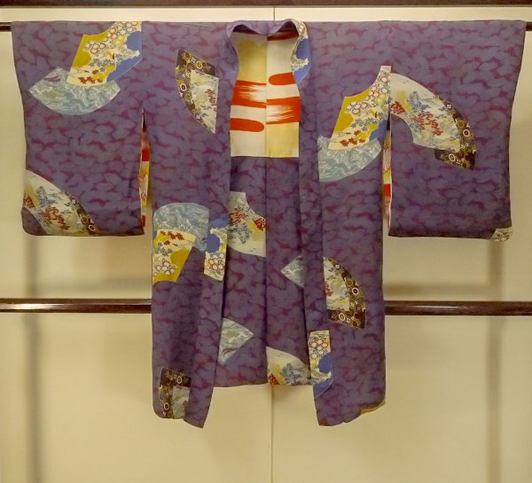 Photo1: P0312C Antique Japanese kimono Dark Purple HAORI short jacket for women / Silk. MOMIJI maple leaf (1)