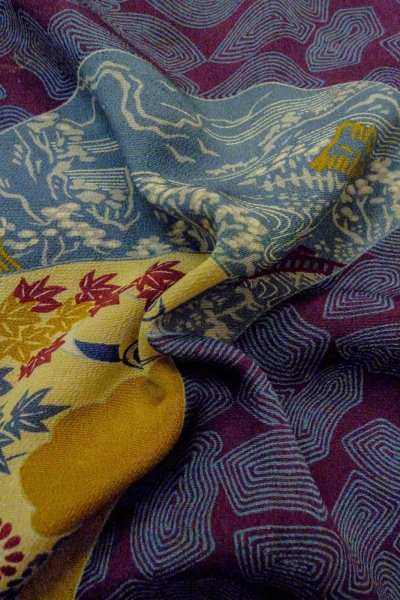 Photo11: P0312C Antique Japanese kimono Dark Purple HAORI short jacket for women / Silk. MOMIJI maple leaf (11)