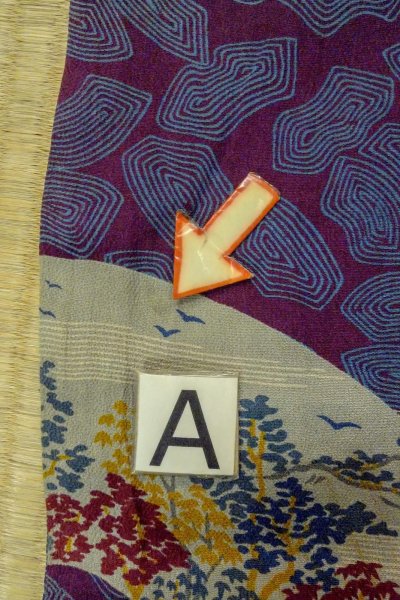 Photo14: P0312C Antique Japanese kimono Dark Purple HAORI short jacket for women / Silk. MOMIJI maple leaf (14)