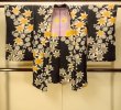 Photo1: P0312D Antique Japanese kimono Black HAORI short jacket for women / Silk. Chrysanthemum, More damages (Grade C) (1)