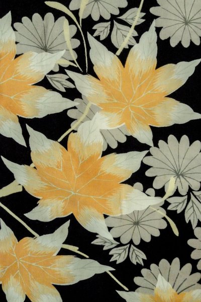 Photo5: P0312D Antique Japanese kimono Black HAORI short jacket for women / Silk. Chrysanthemum, More damages (Grade C) (5)