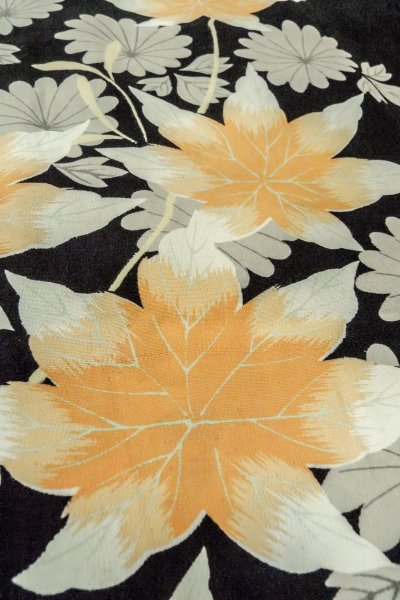 Photo8: P0312D Antique Japanese kimono Black HAORI short jacket for women / Silk. Chrysanthemum, More damages (Grade C) (8)