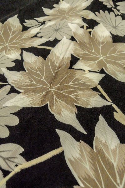 Photo9: P0312D Antique Japanese kimono Black HAORI short jacket for women / Silk. Chrysanthemum, More damages (Grade C) (9)