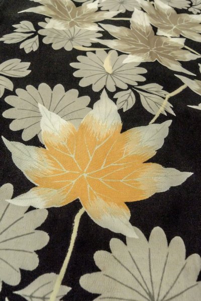 Photo10: P0312D Antique Japanese kimono Black HAORI short jacket for women / Silk. Chrysanthemum, More damages (Grade C) (10)