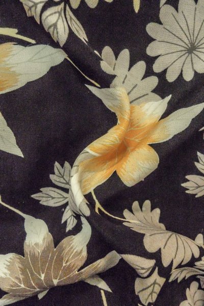Photo12: P0312D Antique Japanese kimono Black HAORI short jacket for women / Silk. Chrysanthemum, More damages (Grade C) (12)
