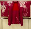 Photo1: P0312F Antique Japanese kimono Dark Red HAORI short jacket for women / Silk. Chrysanthemum (Grade B) (1)