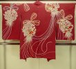 Photo2: P0312F Antique Japanese kimono Dark Red HAORI short jacket for women / Silk. Chrysanthemum (Grade B) (2)