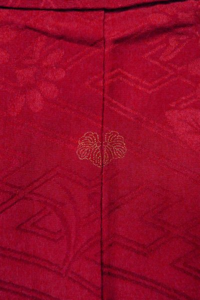 Photo3: P0312F Antique Japanese kimono Dark Red HAORI short jacket for women / Silk. Chrysanthemum (Grade B) (3)