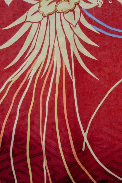 Photo8: P0312F Antique Japanese kimono Dark Red HAORI short jacket for women / Silk. Chrysanthemum (Grade B) (8)