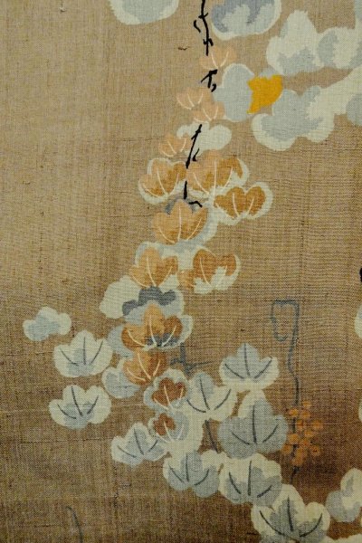 Photo7: P0312G Antique Japanese kimono Grayish Brown HAORI short jacket for women / Silk. Ivy (Grade C) (7)