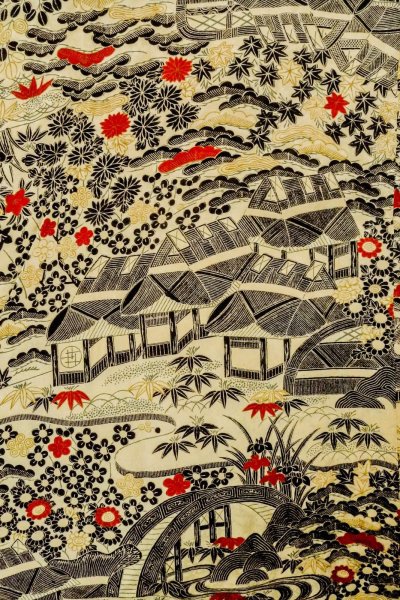 Photo3: P0312H Antique Japanese kimono Ivory HAORI short jacket for women / Silk. MOMIJI maple leaf (Grade C) (3)