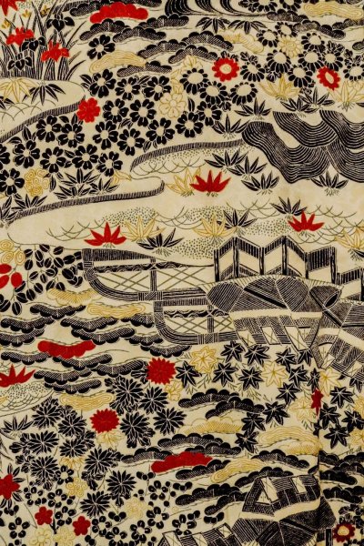 Photo4: P0312H Antique Japanese kimono Ivory HAORI short jacket for women / Silk. MOMIJI maple leaf (Grade C) (4)