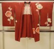 Photo1: P0312I Antique Japanese kimono Dark Red HAORI short jacket for women / Silk. UME plum bloom (Grade C) (1)