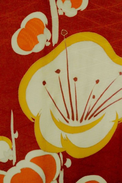 Photo5: P0312I Antique Japanese kimono Dark Red HAORI short jacket for women / Silk. UME plum bloom (Grade C) (5)