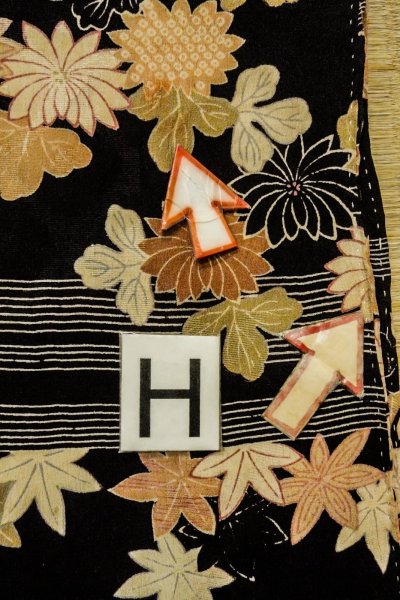 Photo21: P0312J Antique Japanese kimono Black HAORI short jacket for women / Silk. Chrysanthemum (Grade C) (21)