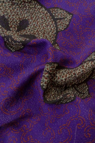 Photo12: P0312K Antique Japanese kimono Vivid Purple HAORI short jacket for women / Silk. TACHIBANA orange (Grade B) (12)