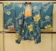 Photo1: P0312L Antique Japanese kimono Dark Light Blue HAORI short jacket for women / Silk. Flower (Grade C) (1)