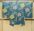 Photo2: P0312L Antique Japanese kimono Dark Light Blue HAORI short jacket for women / Silk. Flower (Grade C) (2)