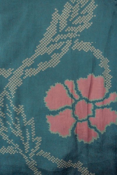 Photo3: P0312L Antique Japanese kimono Dark Light Blue HAORI short jacket for women / Silk. Flower (Grade C) (3)