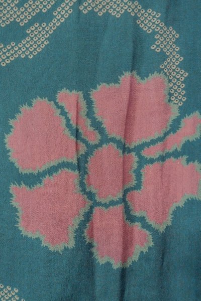 Photo5: P0312L Antique Japanese kimono Dark Light Blue HAORI short jacket for women / Silk. Flower (Grade C) (5)