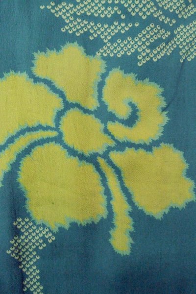 Photo6: P0312L Antique Japanese kimono Dark Light Blue HAORI short jacket for women / Silk. Flower (Grade C) (6)